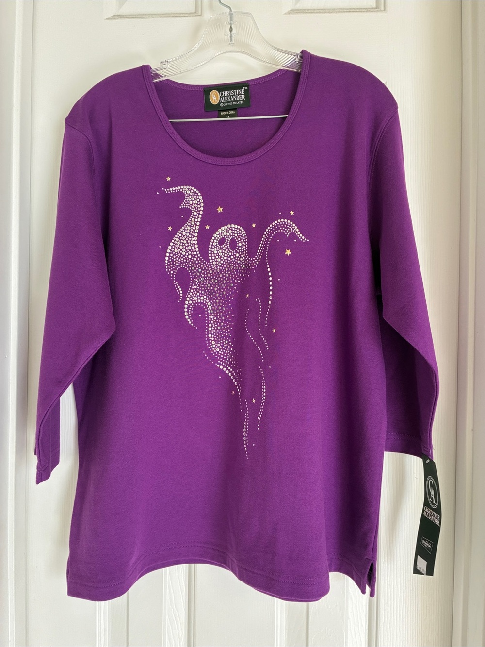 Christine Alexander Purple Swarovski Crystal Ghost Sweatshirt